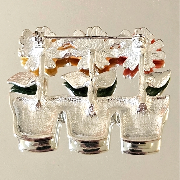 Colorful Vintage Flowerpot Broach In Silver Tone - Picture 2 of 4